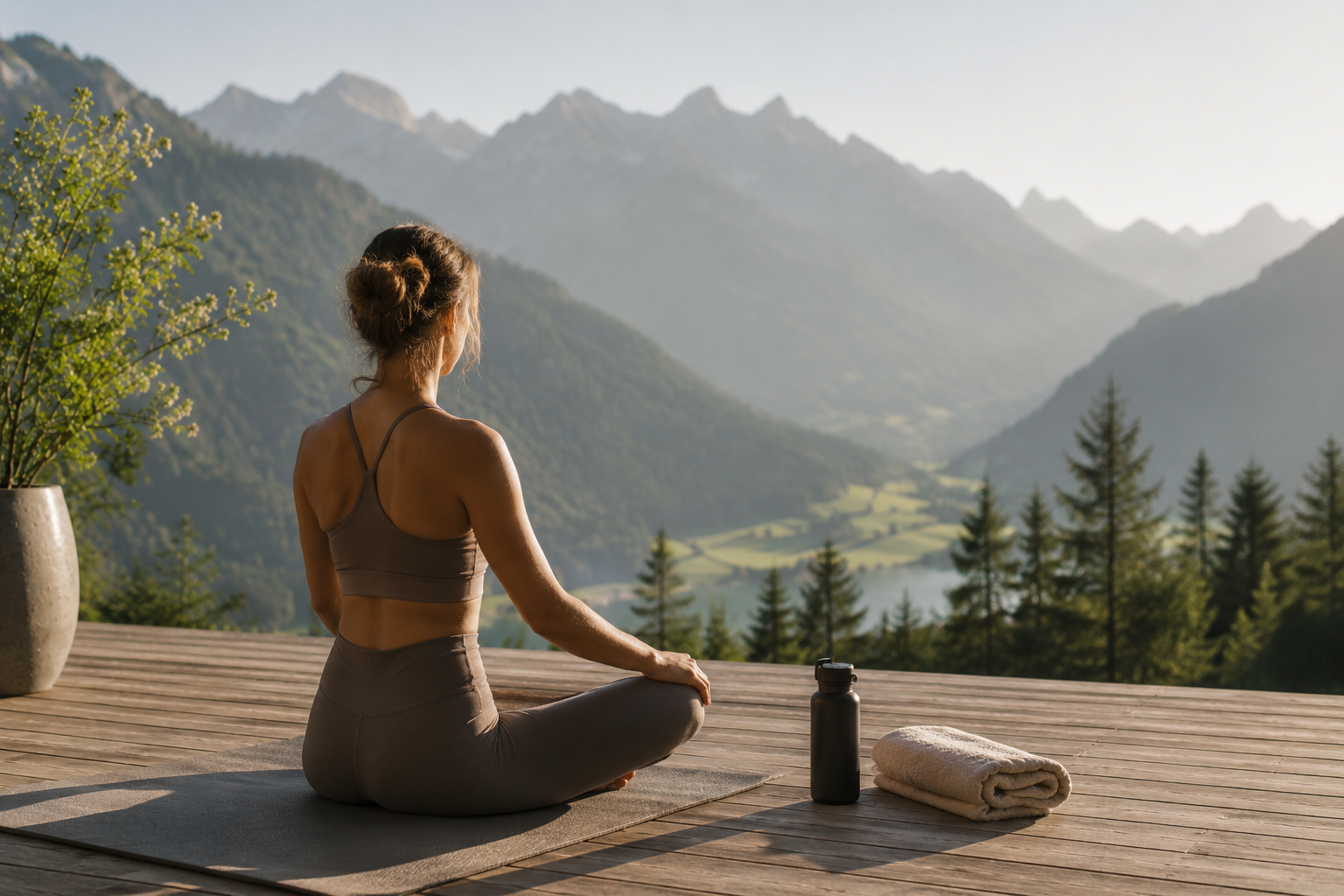 Pilates Reformer mit Blick auf die Berge